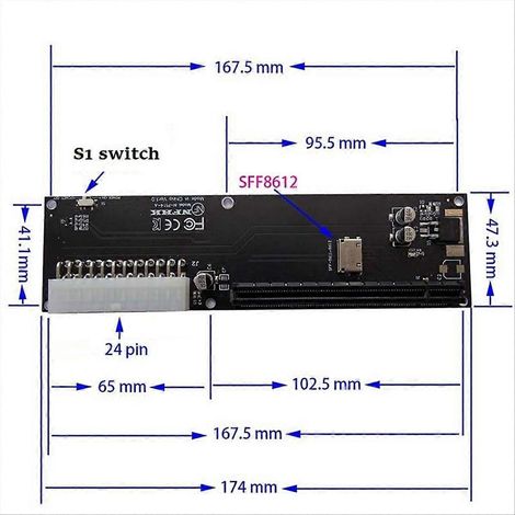 Oculink SFF-8612/1 zu PCI-E 16X Adapterkarte, unterstützt M.2 2230 Key M, High-Speed SSD-Konverter, Standardanschluss, kompatibel mit Gaming- und Workstations (1/5)