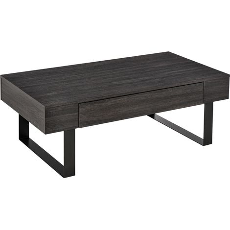 Table basse avec tiroir et étagères, cadre en acier noir, 110 x 60 x 40 cm, design moderne pour salon (1/5)