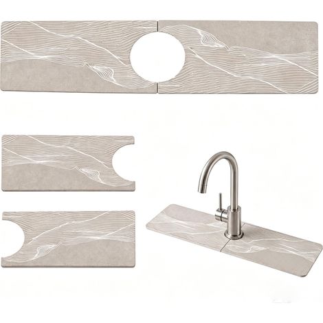 Tapis de Robinet Protege Evier, Tapis Egouttoir Absorbant avec Design Pliable, Sechage Rapide, Anti-Eclaboussures, Facile a Nettoyer, Ideal pour Cuisine et Salle de Bain, Gris (1/5)
