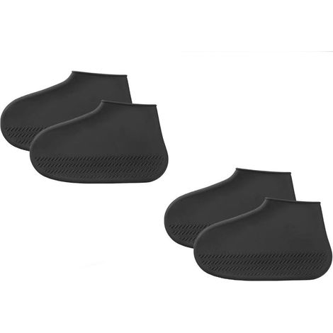 Lot de 2 paires de surchaussures imperméables et réutilisables pour moto scooter et vélo avec semelle antidérapante pointures 41 à 47 couleur noire (1/5)