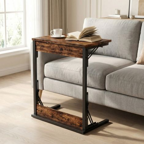 Table d'appoint pliable en forme de C avec structure en métal et pieds réglables, table d'appoint/table basse pour salon, chambre, bureau (1/5)