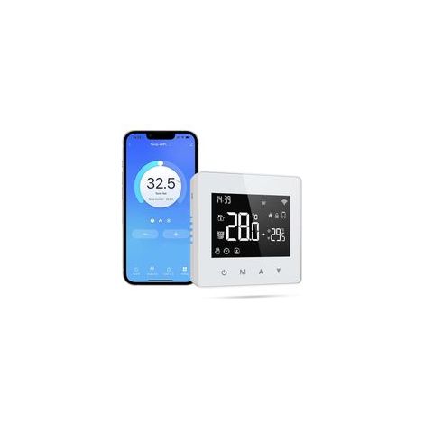 Thermostat Connecté, Thermostat Sans Fil, Compatible avec Alexa et Google Home, Thermostats Chaudiere Gaz, Thermostats Connecte Intelligent WiFi avec Écran LED Tactile, Commande Vocale et Dist