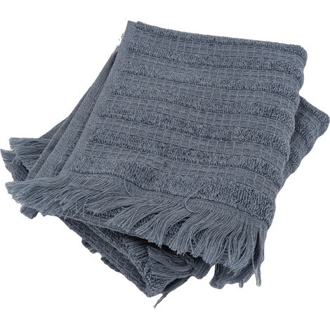 Lot de 2 serviettes invités 33x50 cm pur coton collection DENIM à rayures bleu (1/5)