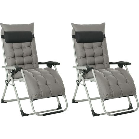 Outsunny 2 PCS Reclining Zero Gravity Chair Folding Lounger Cushion Dark Grey (1/5)