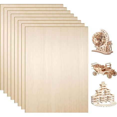 8 Pièces Feuilles de Bois Non Finies, 200 X 300 X 1.5 mm Contreplaqué Madera de Balsa Fina, Plaque Bois pour Projets Artisanaux à Domicile, Découpe au Laser, Peinture, Construction de Maquettes (1/5)