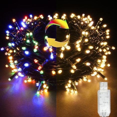 Guirlande lumineuse à 100 LED par alimentation USB, chaude à multicolore, 11 modes de changement de couleur, lumière de Noël avec minuterie pour intérieur et extérieur, sapin de Noël, Halloween (1/5)
