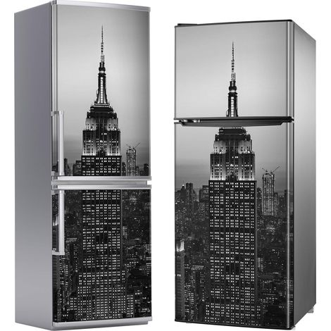 Vinilo Adhesivo Decorativo para Nevera, Especial Libre De Burbujas, Edificio Empire State, Blanco Y Negro - 185cm x 60cm