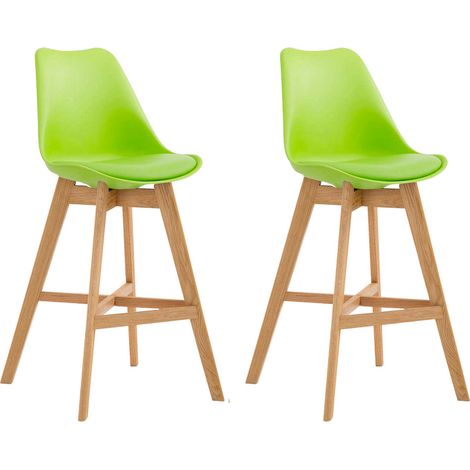 Lot de 2 tabourets de bar scandinaves coque plastique et PVC verte et pieds en bois massif 100006448 (1/2)