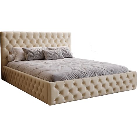 Lit adulte 140x200 Verti Slim - velours, glamour - lit coffre avec sommier - Beige (Magic Velvet 2201)