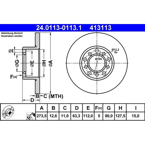 Lot de 2 Disques de frein ATE 24.0113-0113.1 MERCEDES-BENZ 115 420 02 72