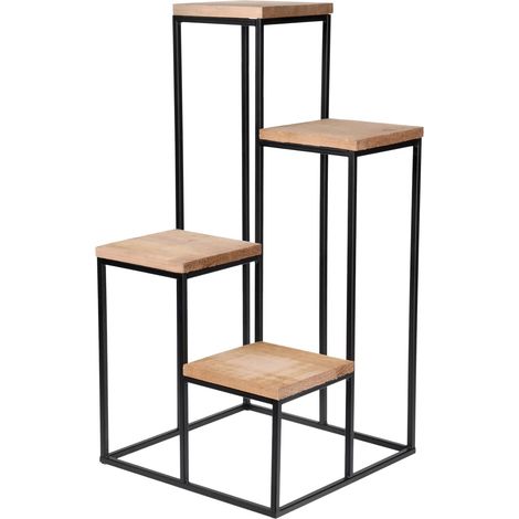 Metall Blumentreppe mit 4 Ablagen - 67 x 34 cm - Blumenhocker mit 4 Etagen aus Holz - Deko Pflanzenständer Blumentopf Halter Etagenständer
