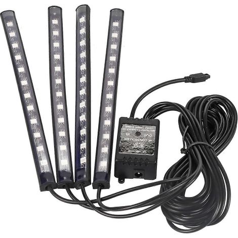 LED-Lichtleiste fürs Auto, 4 Stück, 48 LEDs, mehrfarbig, mit Musikfunktion, Innenraumbeleuchtung