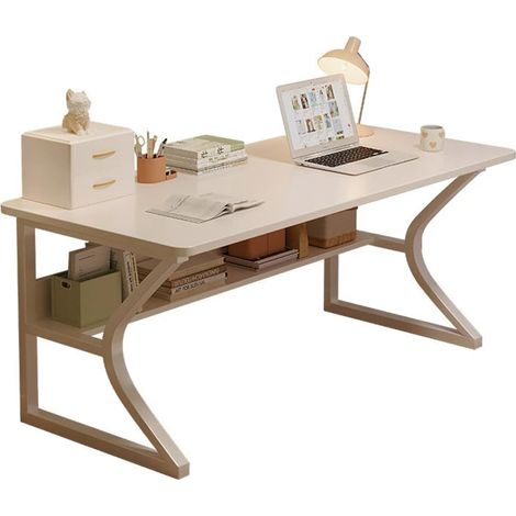 Bureau Gaming ordinateur métal étagères rangement compact maison bureau Blanc 80x50x75 cm (1/4)