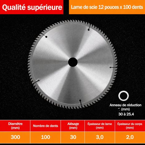 Lame de Scie Circulaire Bois Niveau Universel 12 Pouces 100 Dents Diamètre 300mm pour Meuleuse et Scie 1 kg – Livraison gratuite