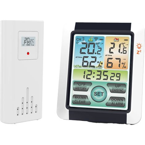 Stazione meteorologica wireless con termometro, igrometro, orologio e sveglia