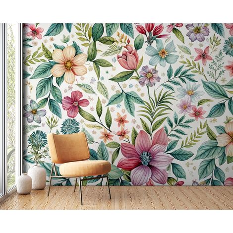 Papier peint fleuri - tulipes champêtres modernes - 400 x 260 cm (1/2)
