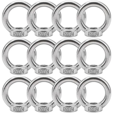 12 Pièces M10 D'écrous À Anneau En Acier Inoxydable 304, Écrous À Oeil, Écrous Filetés De Fixation, Pour Accessoires De Levage (1/4)