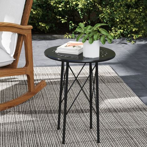 tavolo da giardino, tavolo rotondo da terrazza con motivo floreale, acciaio, tavolo da bistrot per interni ed esterni, nero (1/5)