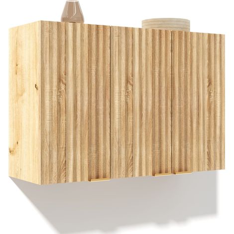 Armoire Murale de Cuisine avec 3 Portes Fermées et Façades Rainurées en MDF Naturel 90 x 29 x 60 cm (1/5)