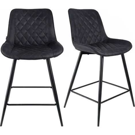 Lot 2 chaises de bar en tissu noir avec pieds en métal - MANHATTAN 2 (1/5)