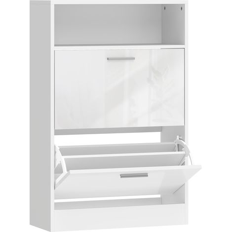 Armoire à chaussures 8 paires, meuble de rangement blanc, 2 tiroirs inclinables, étagères ajustables et casier (1/5)