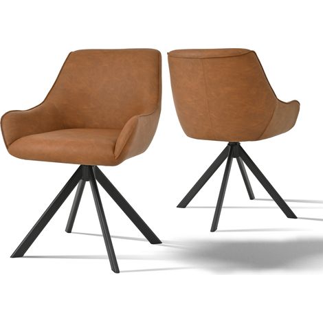 Goeurvant 360° drehbarer Sessel mit geschwungener Rückenlehne und weichem Kissen, perfekte Kombination aus Stil und Komfort - 2er Set - Braun