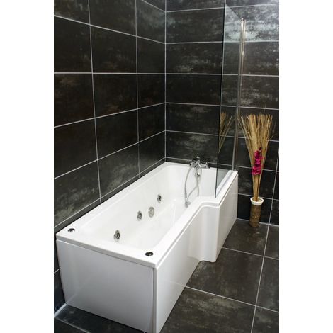 L Shaped Whirlpool Shower Bath and Screen with Jets Light Options Right Hand, 6 Jets (1/5)