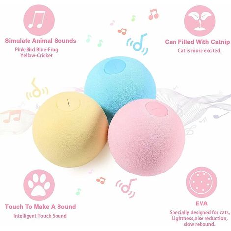 Balles de jouet pour chat - Jouets interactifs pour chat pour chats d'intérieur Jouets pour chat rechargeables Chaton Pet Cat Kick Ball Toys Amusants et réalistes Animal Meows 3-Pack (1/4)