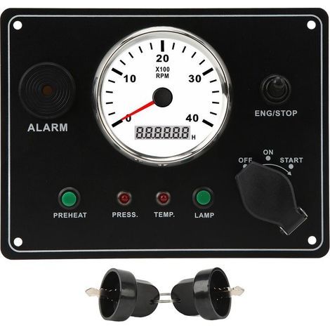 Panel de instrumentos para embarcaciones: tacómetro multifuncional de 0 a 4000 rpm, alarma de temperatura del agua, resistente al agua (IP67), se recomienda instalación profesional. (1/3)