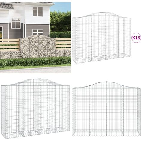 Paniers à gabions arqués 15 pcs 200x50x140/160 cm Fer galvanisé - Panier À Gabions - Mur De Gabion - Clôture Végétale - Décoration Jardin - Barrière Jardin - Home & Living (1/5)