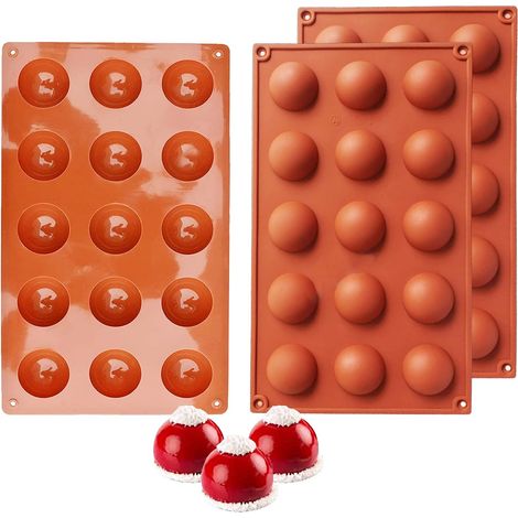 (Diamètre 3.8 cm) 3 pièces de moules en silicone, Moule gâteau 15 Cavités, Moule Chocolat Silicone pour boule de chocolat, Forme Demi-Sphères, ge (1/5)