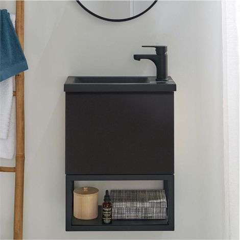 NOVA Wandwaschbeckenschrank aus Metall und Holz mit 40 x 50 cm großem Harzbecken