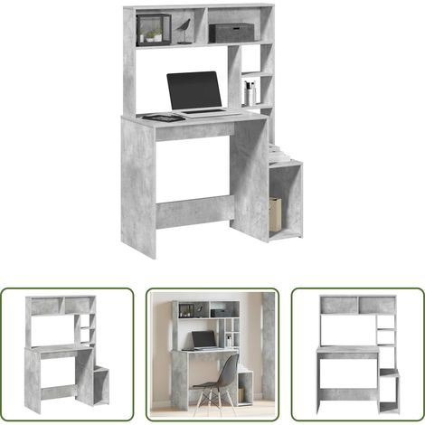 Bureau bois d'ingénierie - Bureau avec étagères gris béton 100x45x140 cm bois d'ingénierie (1/5)