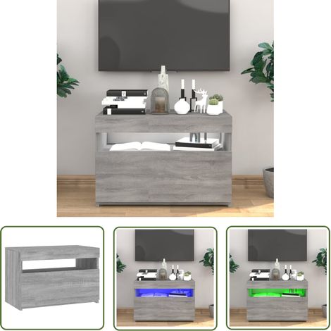 The Living Store TV-Schrank mit LED-Leuchten Grau Sonoma 60x35x40 cm - TV Schrank - Holzwerkstoff Möbel - Grauer Wohntisch - LED Beleuchtung - Media Regal (1/5)