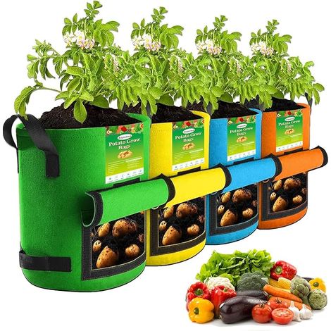 Sacs de Culture de Pommes de Terre colorés de 60 L, Sacs de Culture de Pommes de Terre Robustes avec Rabat, 4 pièces (1/5)