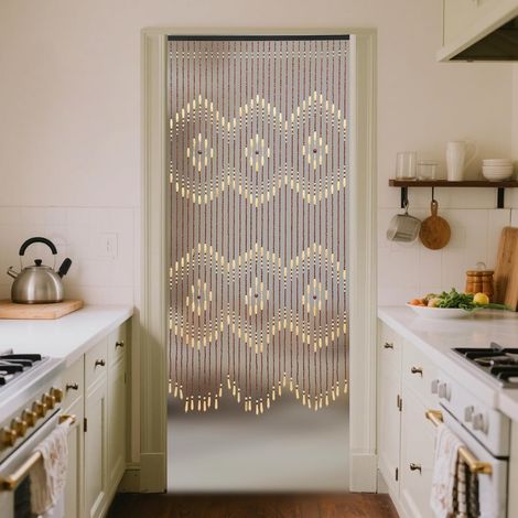 Rideau Pour Porte En Bambou 90x175cm Naturel Avec Perles En Bois Style Rétro À Fils En Bois Anti-insectes Pour Séjour Diviseur Décoratif (1/5)