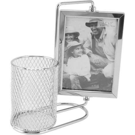 Porte-photos et stylo rotatif en acier inoxydable, grande capacité, multifonction décoratif pour bureau et maison (1/5)