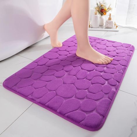 Tapis de Bain, 60x90 cm Violet Tapis Salle de Bain antidérapant Absorbant tapis de salle de bain, mousse à mémoire de forme shower mat, lavable machine galet tapis sortie de douche (1/4)