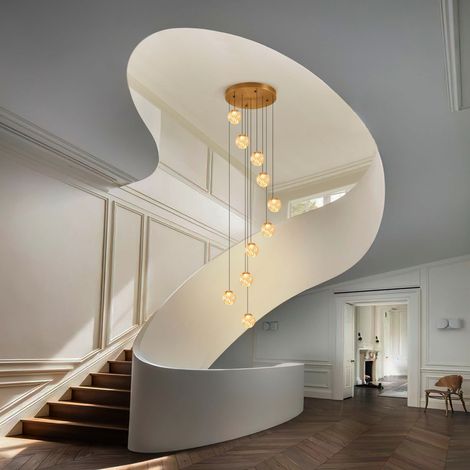 Grande suspension dorée LED cage d'escalier 3 m - Esposia