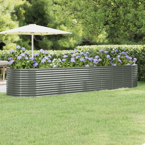 Jardinière de jardin Bac A Fleur  Acier enduit de poudre 396x100x68 cm Gris 74353 (1/5)