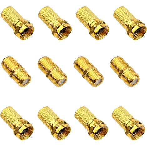 Kit de F-Connecteur, 4 Fiches F Plaquées Doré + 8 Connecteurs F 7mm, Adaptateur Antenne Sat Connecteur d'Adaptateur SAT avec Joint en Caoutchouc, pour Câble d'Antenne Coaxial Câble Satellite (1/5)