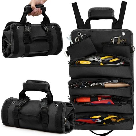 Sac à outils, pliable, enroulable et robuste, pochette à outils avec 2 pochettes à outils amovibles, organiseur multifonction pour mécanicien, excellent cadeau pour grand-père, papa, petit ami (1/5)