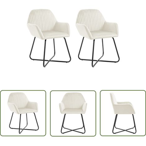 Esszimmerstühle 2 Stk. Creme Samt (1/5)