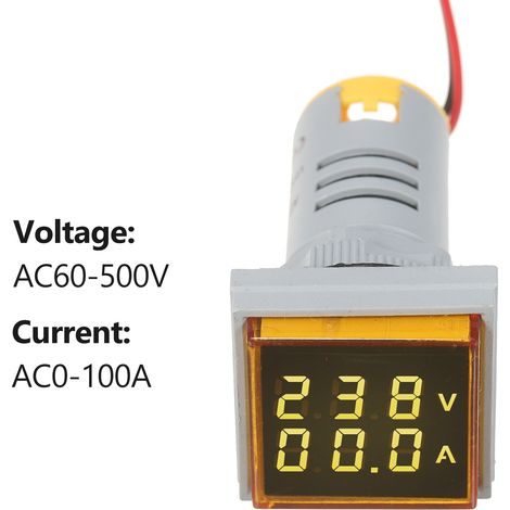 Mini Voltampèremètre Numérique Carré Voltampèremètre Ampèremètre Voltmètre Double Affichage LED Indicateur de Tension et de Courant Moniteur Panneau AC AC60-500V AC0-100A (1/5)