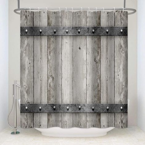 180x243cm Grange Porte Thème Rideau de Douche Millésime Gris en Bois Planche pour Salle de Bains Rustique Ferme Campagne avec Crochets (1/5)