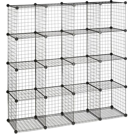 Scaffale modulare in metallo 126,5 x 126,5 x 31,5 cm per libri e portaoggetti stile industriale in nero 130005465