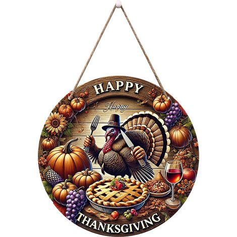Panneau Métallique Thanksgiving - Dinde Et Citrouille Automne - Décoration Intérieure Extérieure Pour Fenêtre Mur Cuisine Jardin Patio - 20 x 20 cm - 1 Pièce (1/5)