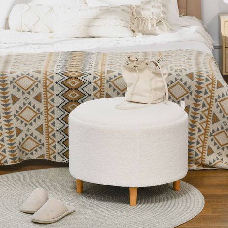 Hocker Polsterhocker, Teddyfleece, versteckter Stauraum, umkehrbarer Deckel, 56 cm x 56 cm x 42 cm, Weiß