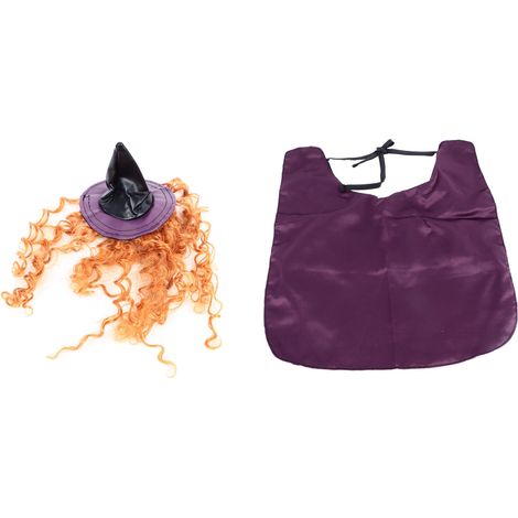 Ensemble de déguisements de sorcière pour animaux de compagnie pour Halloween : perruque, chapeau et cape de magicien en polyester doux, robe et costume pour chiens et chats. (1/5)