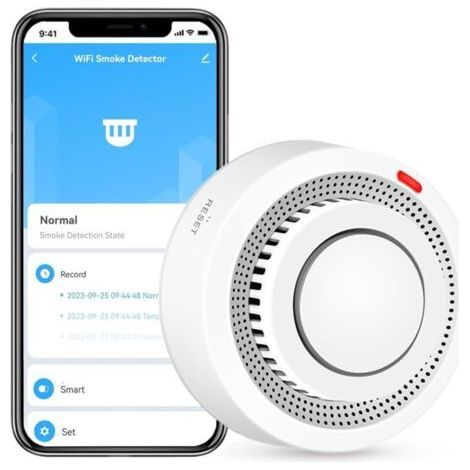 Détecteur de fumée Wi-Fi intelligent Tuya - ABS 8x3,8cm avec notification mobile via appli Smart Life / contrôle automatisation domotique (90dB) (1/4)